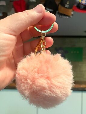 Pom-Pom Keychain Purse Bag Backpack Charm - Split Ring Lobster Claw - Light Pink